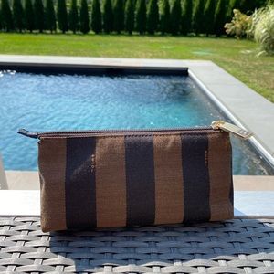 NEW FENDI striped fabric brown stripe zip bag!